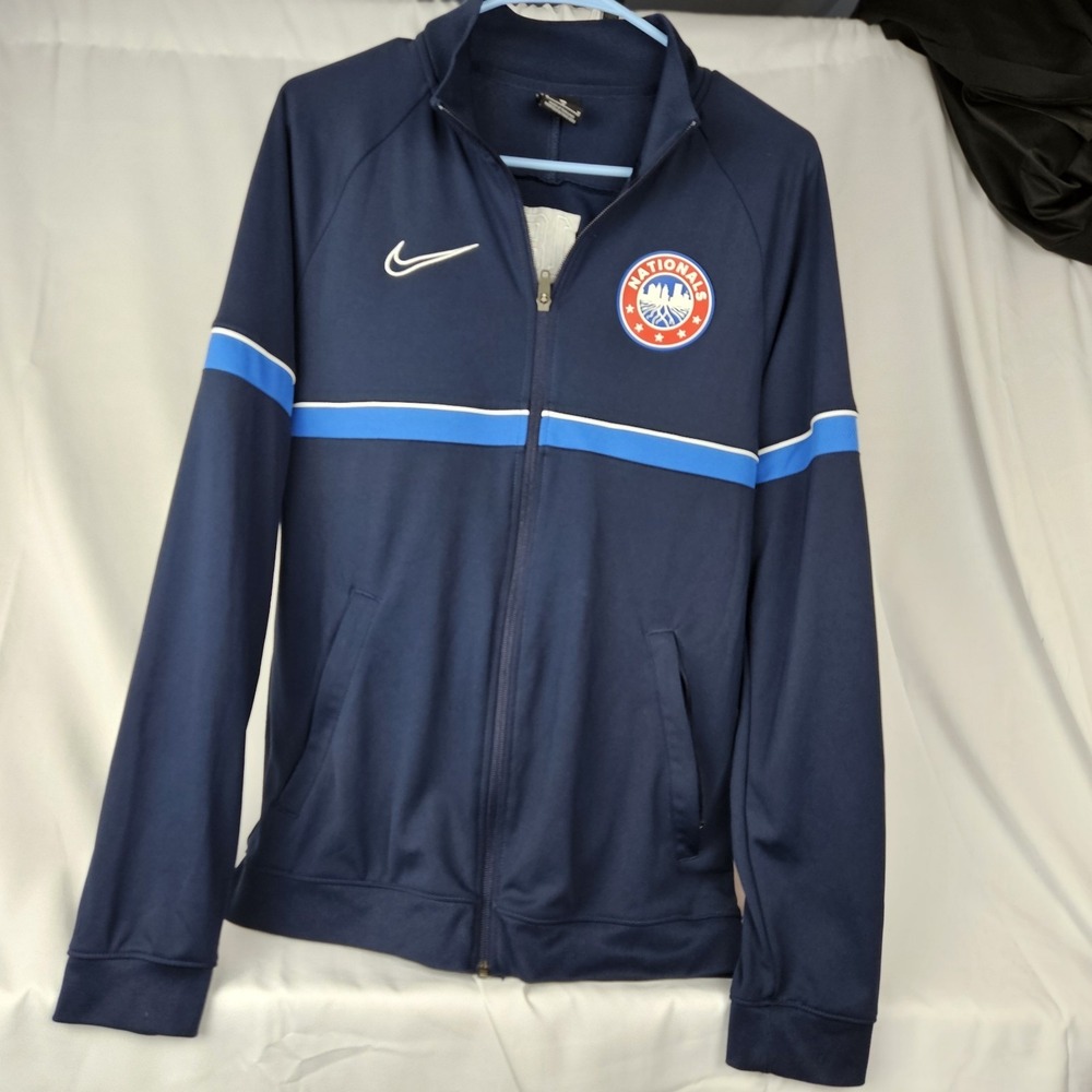 Nike Jacket Womens Medium Blue Full Zip Nationals Track Swoosh Embroidered Logo